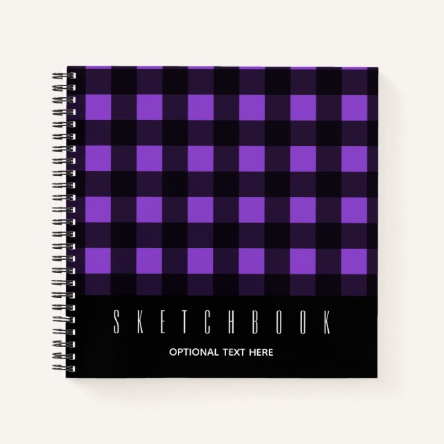 Sketch Lila Black Kariert Gingham Karo Pattern Notizbuch (Vorderseite)