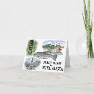 Sketch-Notecard für Reisen: Lachs in Sitka, Alaska Karte