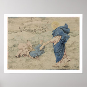 Sketch of Christ Walking on Water Poster