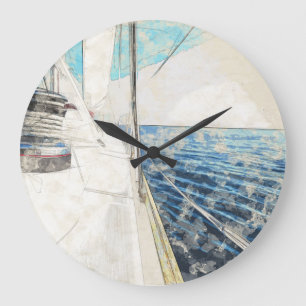 Sketch of sail vessel surfing through the aegean s große wanduhr