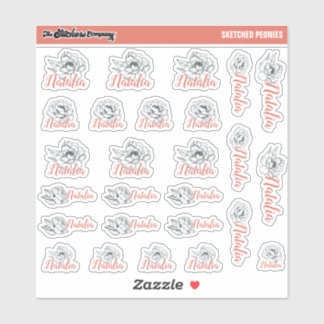 Sketch-Peonies-Individuelle Name-Labels | Schule Aufkleber