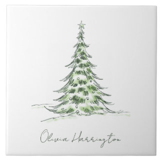 Sketch Pine Christmas Tree Minimaler Skriptname Fliese