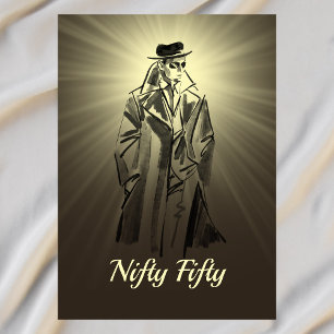 Sketch Vintag Men Gray Black Funny Nifty 50 Einladung