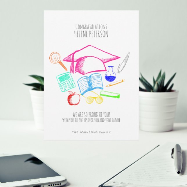 Sketch Zeichnend Toga Hat Abschluss Gratulation Karte (Von Creator hochgeladen)