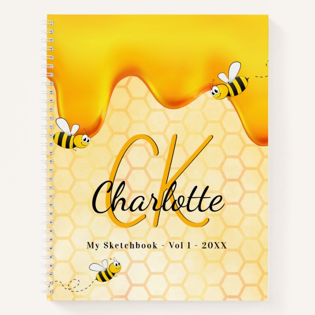 Sketchbook Bienenhonigtropfmonogramm Notizbuch (Vorderseite)