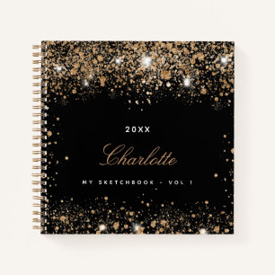 Sketchbook Black Gold Glitzer Namenskript Notizbuch