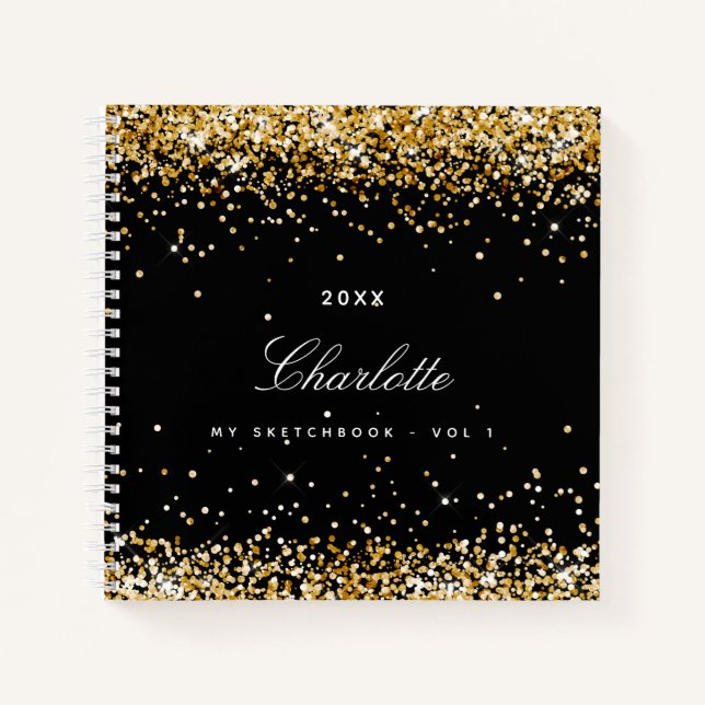 Sketchbook black gold name script notizbuch (Vorderseite)
