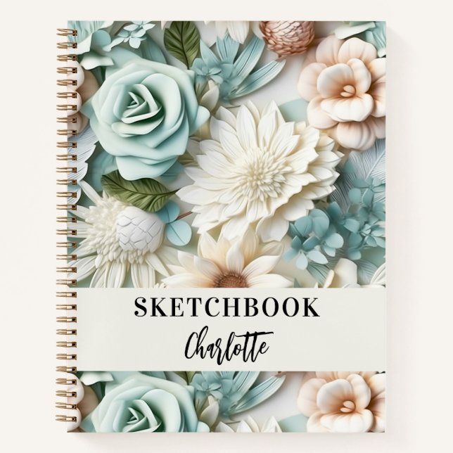 Sketchbook-Blume haben ein Skript mit grünen Creme Notizbuch (Vorderseite)