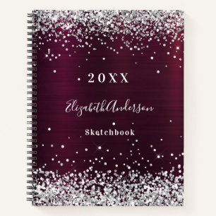 Sketchbook burgundy silber name notizbuch