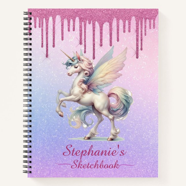 Sketchbook Fairy Unicorn Dripping Pink Glitzer Notizbuch (Vorderseite)