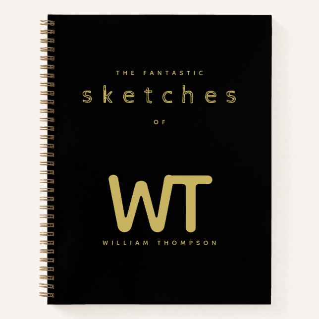 Sketchbook für personalisierte Schwarze-Gold-Initi Notizbuch (Vorderseite)