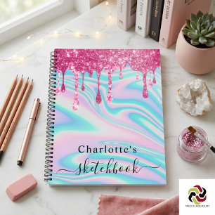 Sketchbook Holografische rosa Tropfen Mädchen  Notizbuch