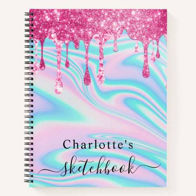 Sketchbook Holographic Pink Tropfens Girl Notizbuch (Vorderseite)