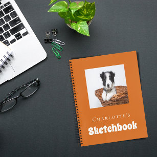 Sketchbook-Hunde-Foto-Skript gebrannt orange Notizbuch