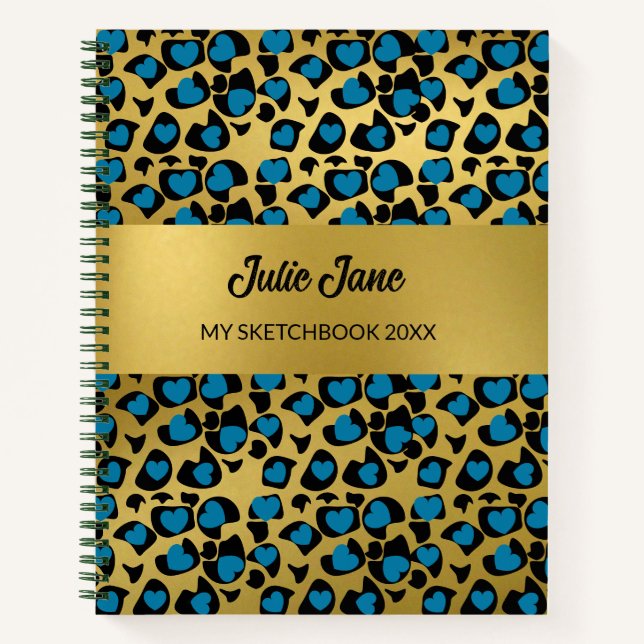 Sketchbook leopard Muster smaragdblaue Goldnote Notizbuch (Vorderseite)