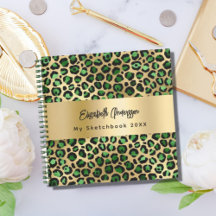 Sketchbook leopard Muster Smaragdgrün Gold