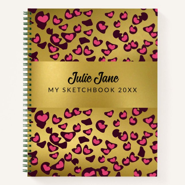 Sketchbook leopard Muster smaragdgrün Pink Gold No Notizbuch (Vorderseite)