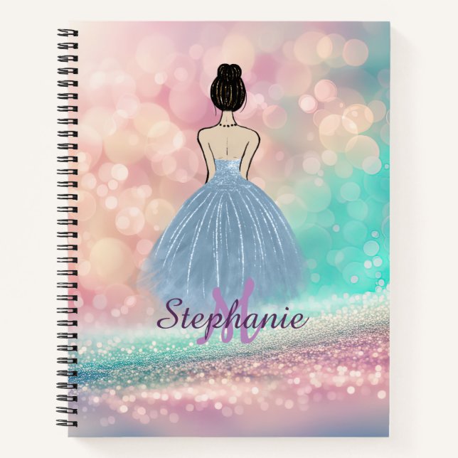 Sketchbook Pastel Gradient Glitter Rainbow Bokeh Notizbuch (Vorderseite)
