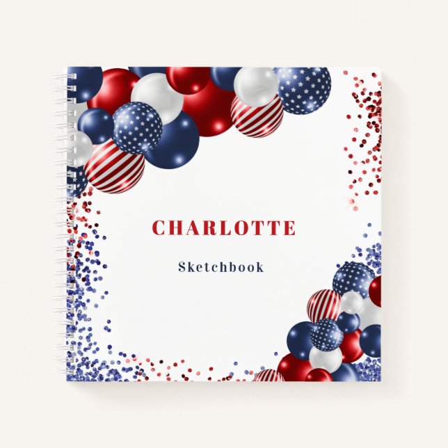 Sketchbook patriotische rot-blaue schwarze Ballons Notizbuch (Vorderseite)