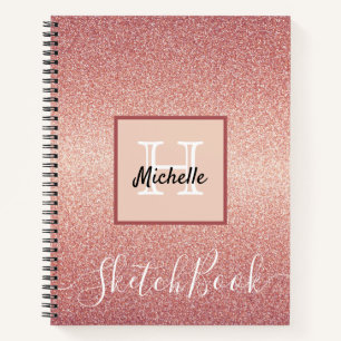 Sketchbook Rose Gold Glitzer Monogramm Notizbuch