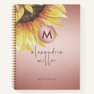 Sketchbook Rose Gold Sunflower Monogram Notizbuch