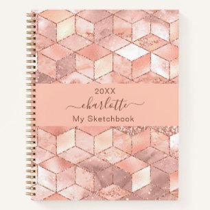 Sketchbook Rose Goldwürfel Marmorname Glitzer Notizbuch