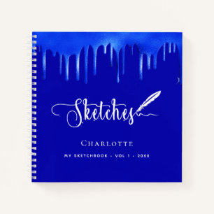 Sketchbook royblue paint dripping name script notizbuch