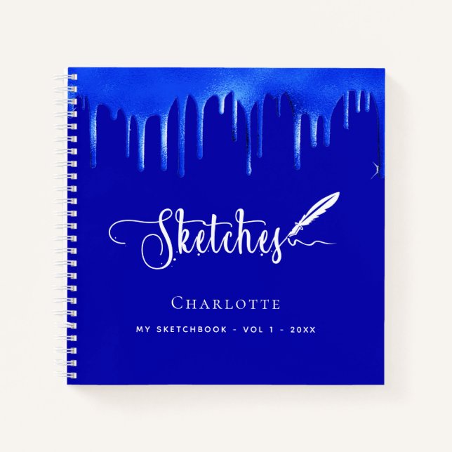 Sketchbook royblue paint dripping name script notizbuch (Vorderseite)
