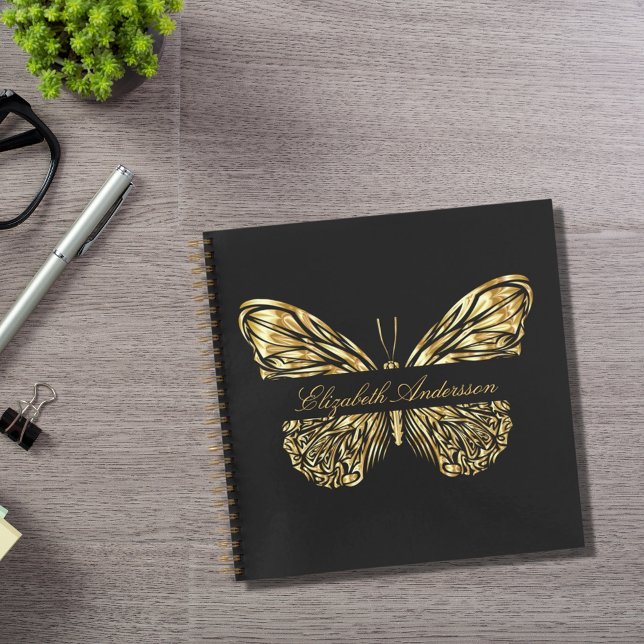 Sketchbook Schmetterling Schwarz Gold eleganter Na Notizbuch (Von Creator hochgeladen)