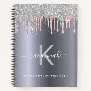 Sketchbook Silber Rose Gold Glitzer Monogramm Notizbuch