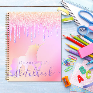 Sketchbook unicorn Glitzer rosa irisierter Name Notizbuch