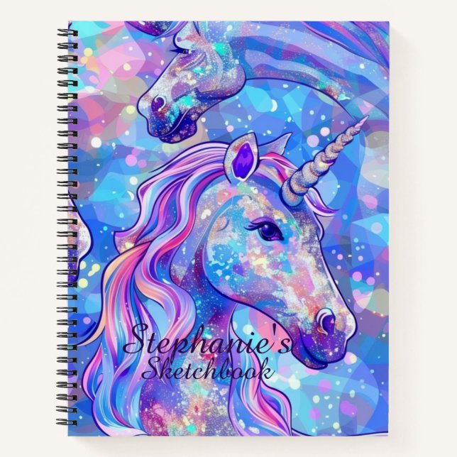 Sketchbook Unicorn Rosa Blauer Fleckname Notizbuch (Vorderseite)