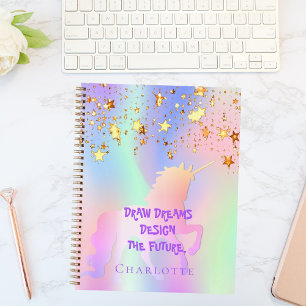 Sketchbook unicorn rosa goldene Sterne holografisc Notizbuch