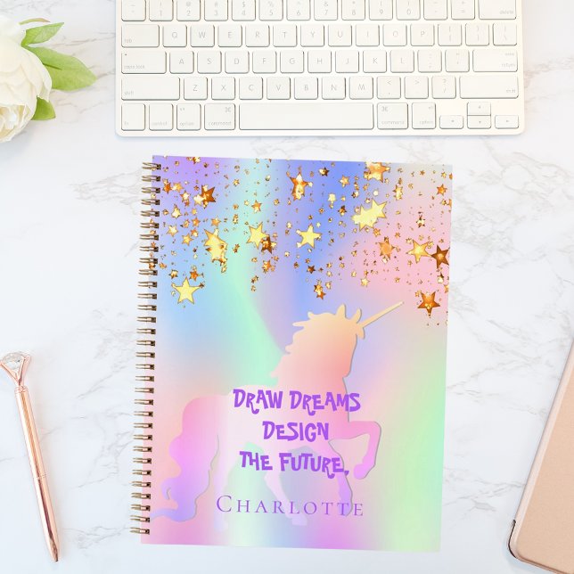 Sketchbook unicorn rosa goldene Sterne holografisc Notizbuch (Von Creator hochgeladen)