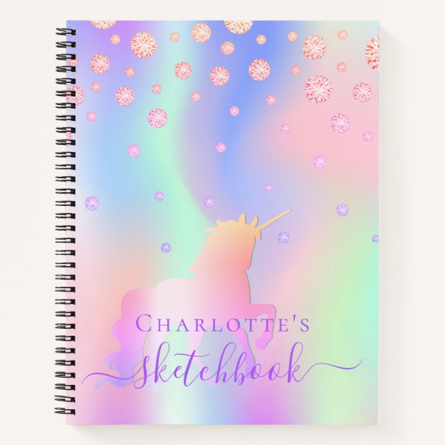 Sketchbook unicorum Diamanten rosa irisierender Na Notizbuch (Vorderseite)
