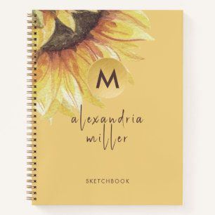 Sketchbook Watercolor Sonnenblumenmonogramm Notizbuch