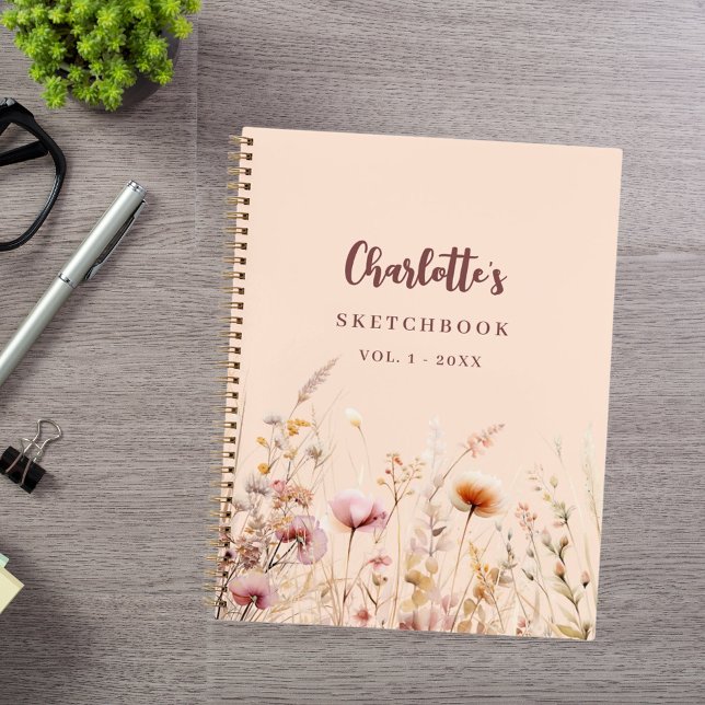 Sketchbook-Wildblumen pink-pfirsichfarbenes Namens Notizbuch (Von Creator hochgeladen)