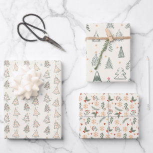 Sketched Boho Trees Holiday Wrapping Paper Geschenkpapier Set