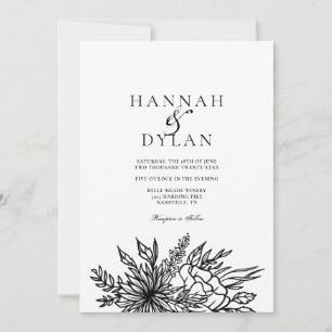 Sketched Botanical Bouquet Wedding QR Code Einladung