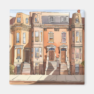 Sketched Brownstones   Boston Massachusetts Magnet