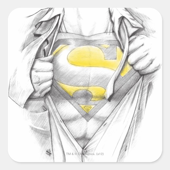 Sketched Chest Superman Logo Quadratischer Aufkleber (Vorderseite)