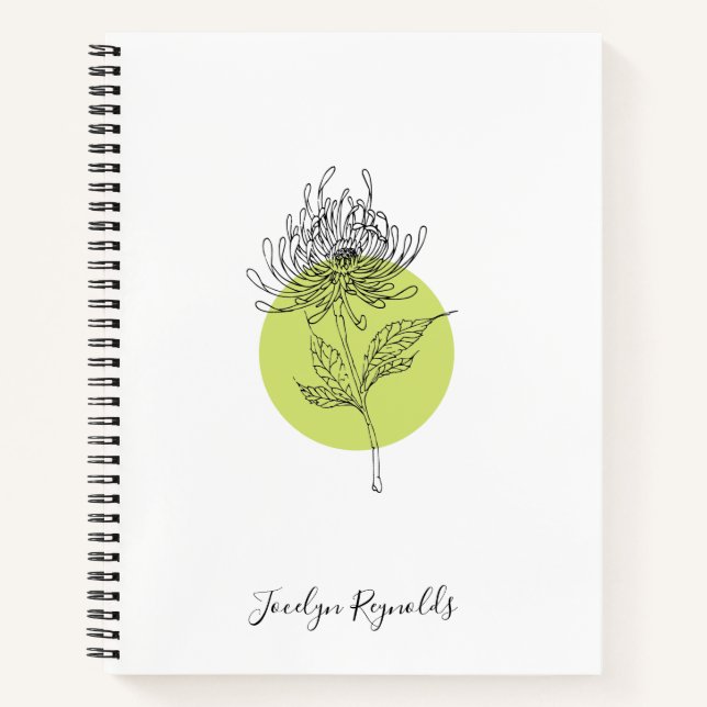 Sketched Dahlia Botanical Simple Elegant Notizbuch (Vorderseite)