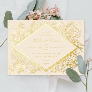 Sketched Floral Diamond Romantic Garden Champagne Folieneinladung