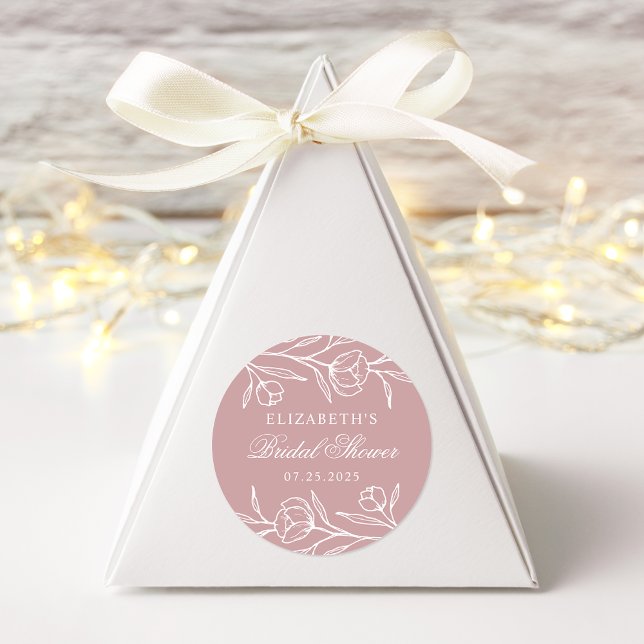 Sketched Floral Dusty Rose Brautparty Runder Aufkleber (Von Creator hochgeladen)