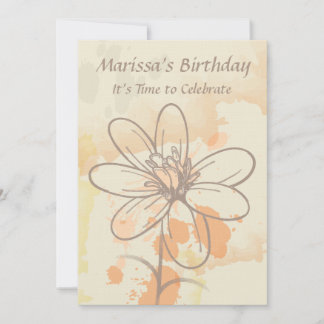 Sketched Floral on Watercolor Splats Birthday Einladung