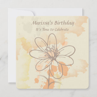 Sketched Floral on Watercolor Splats Birthday Einladung