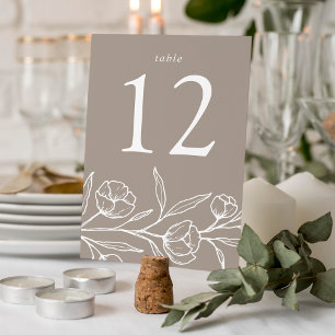 Sketched Floral Taupe Wedding Tischnummer