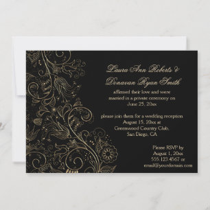 Sketched Gold Wirbel Blume auf Black Wedding Einladung