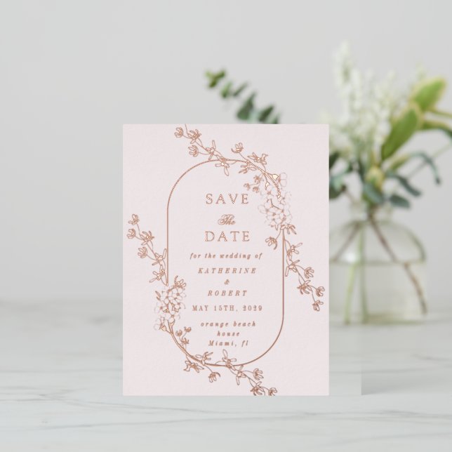 Sketched Modern Floral Wedding Foil Invitation (Debout devant)