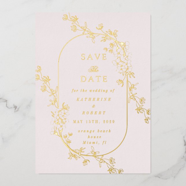 Sketched Modern Floral Wedding Foil Invitation (Recto)